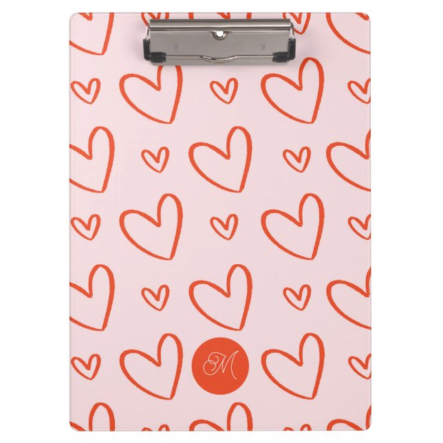 Porte-bloc monogramme initial preppy coeur doodles - rose & r (Devant)