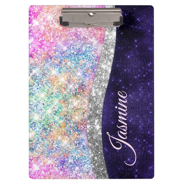 Porte-bloc monogramme irisé de fausse parties scintillant vio (Devant)