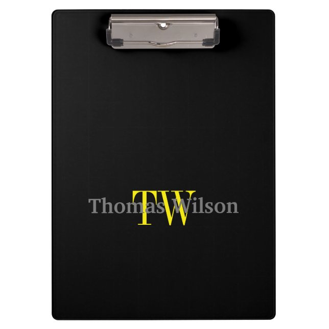 Porte-bloc Monogramme masculin minimaliste moderne noir et gr (Devant)