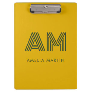 Porte-bloc Monogramme minimaliste jaune moutarde et vert forê