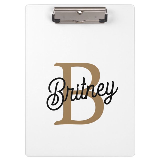 Porte-bloc Monogramme moderne élégant Nom Black Gold Script (Devant)