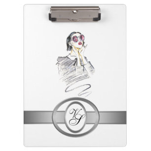 Porte-bloc Monogramme moderne Fille à la mode Noir et Rouge #