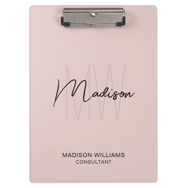 Porte-bloc Monogramme moderne Logo Blush Pink Consultant (Devant)