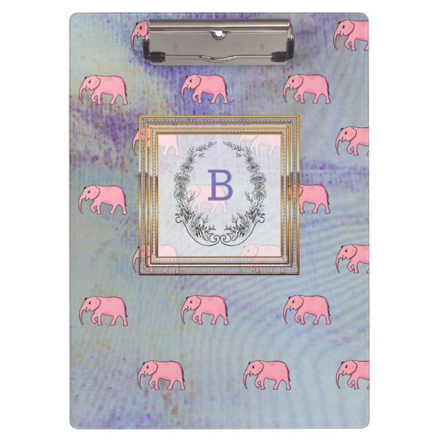 Porte-bloc Monogramme Moderne Motif élégant Eléphants Bleu (Devant)