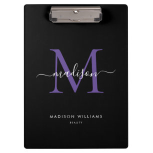 Porte-bloc Monogramme moderne violet noir Nom élégant du scri