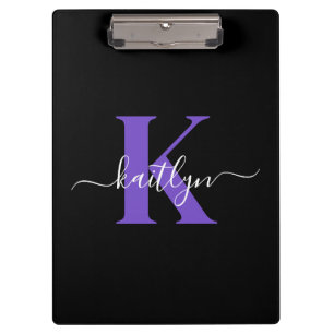 Porte-bloc Monogramme Moderne Violet Noir Script