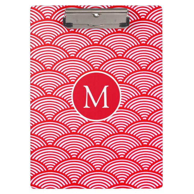 Porte-bloc Monogramme Motif de pétoncle rouge et blanc (Devant)