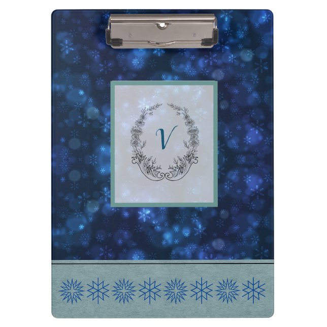 Porte-bloc Monogramme Motif moderne et élégant Snowflakes hiv (Devant)