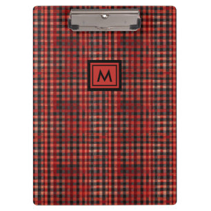 Porte-bloc Monogramme Motif Tartan Rouge Et Noir Moderne