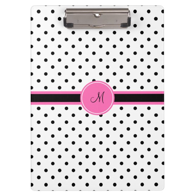 Porte-bloc Monogramme noir et blanc Polka point avec rose cha (Devant)