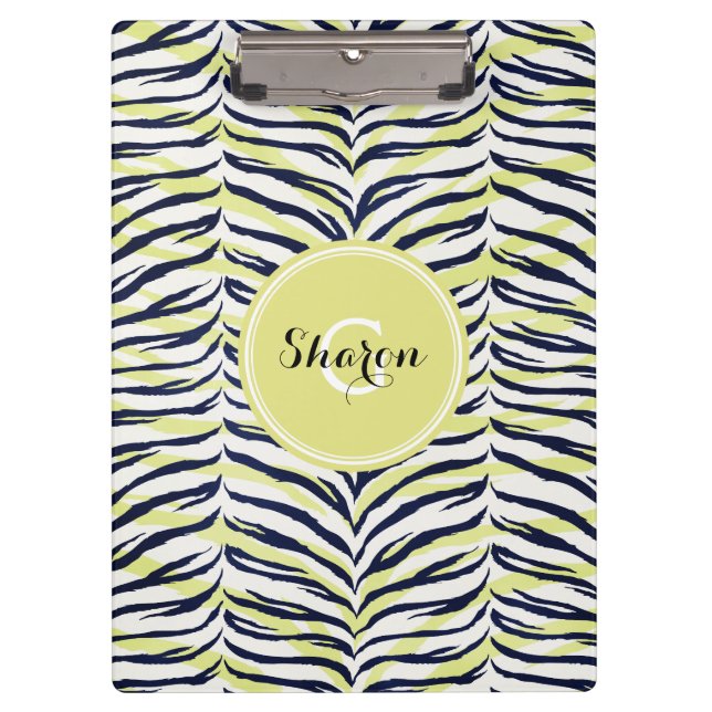 Porte-bloc Monogramme noir et jaune coloré chic d'impression (Devant)