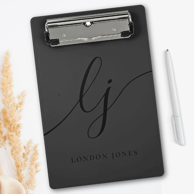 Porte-bloc Monogramme Noir Initiales Script Moderne Professio (Créateur téléchargé)