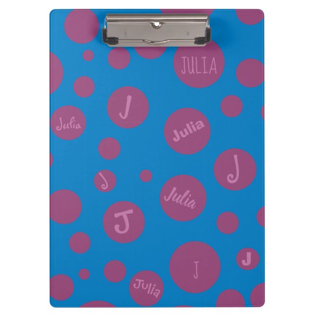 Porte-bloc Monogramme Nom initial Purple Dot Bleu Girly Jolie (Devant)