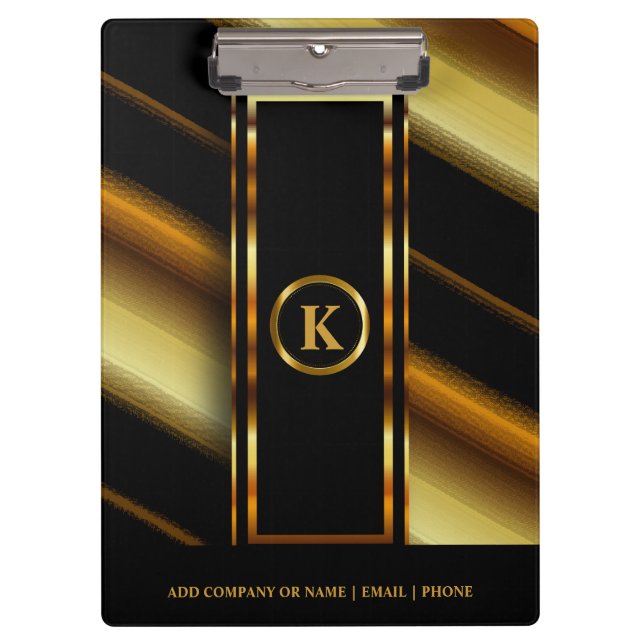 Porte-bloc Monogramme Or foncé et bandes diagonales noires (Devant)