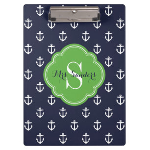 Porte-bloc Monogramme personnalisé Ancres marines et vertes