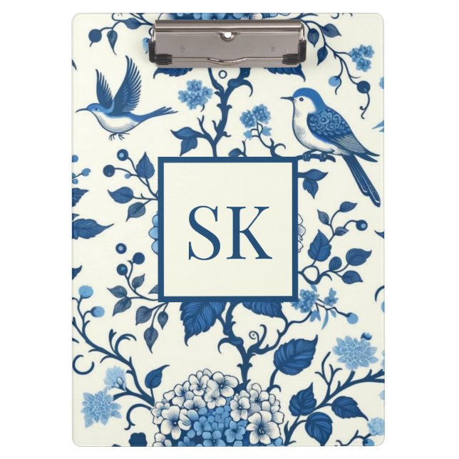 Porte-bloc Monogramme personnalisé Chinoiserie Bleu et blanc (Devant)