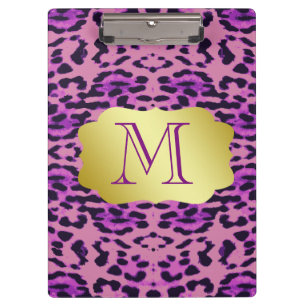 Porte-bloc Monogramme personnalisé Empreinte de léopard viole