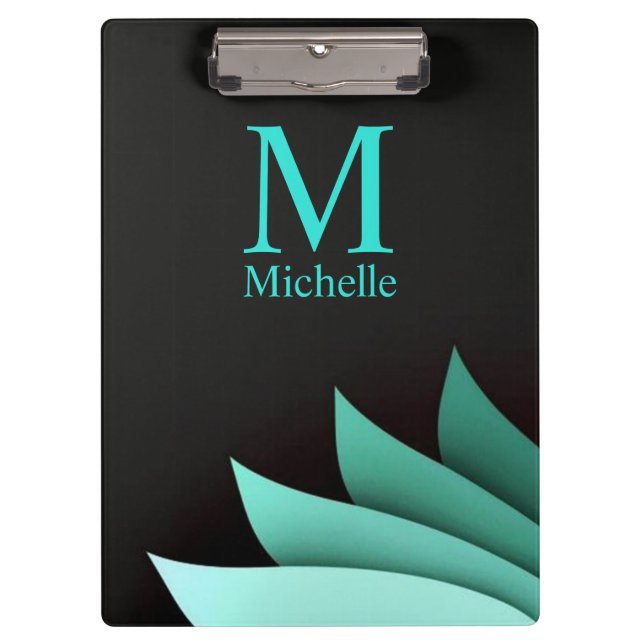 Porte-bloc Monogramme Personnalisé Floral Turquoise Élégant (Devant)