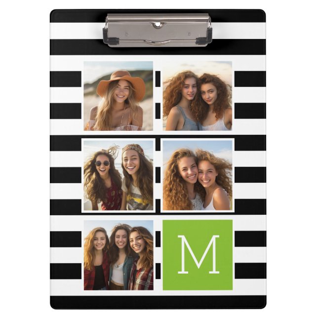 Porte-bloc Monogramme Personnalisé Lime Noir Striped Photo Co (Devant)