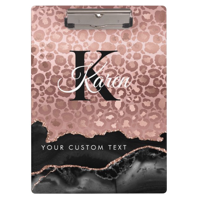 Porte-bloc Monogramme Rose D'Or Leopard Et Marbre Noir (Devant)