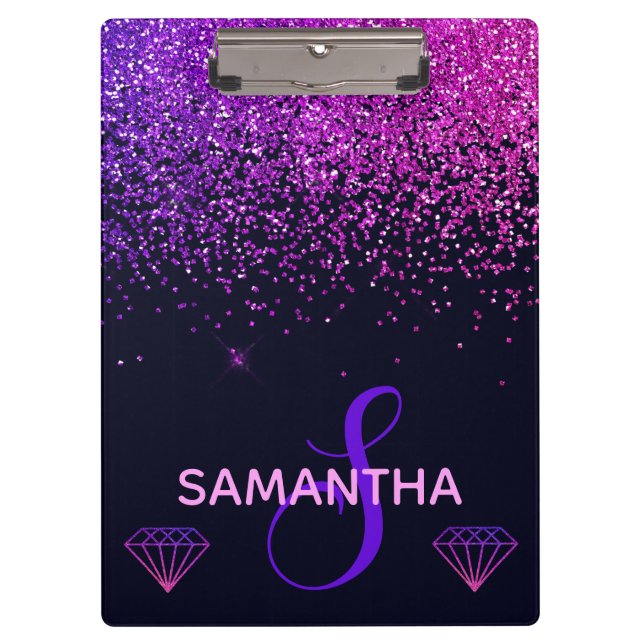 Porte-bloc Monogramme rose et violet de Parties scintillant e (Devant)