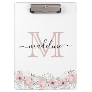 Porte-bloc Monogramme rose floral élégant moderne