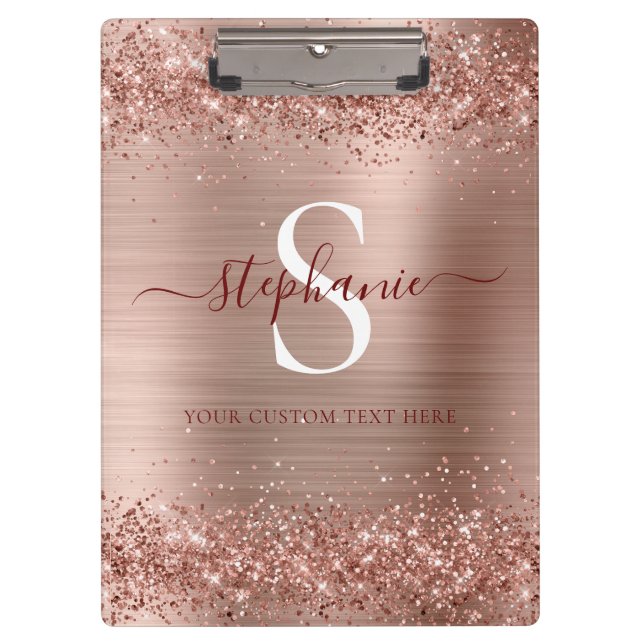 Porte-bloc Monogramme Rose Gold Faux-Parties scintillant Girl (Devant)