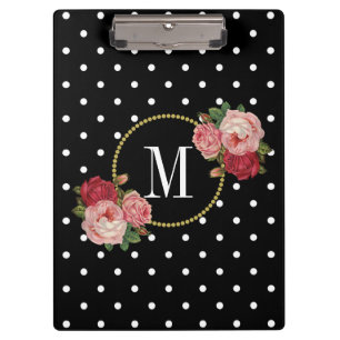 Porte-bloc Monogramme rose vintage noir élégant de points d