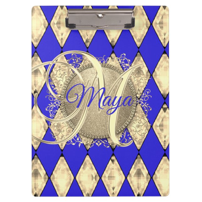 Porte-bloc Monogramme Royal Blue et Gold Glam (Devant)