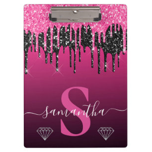 Porte-bloc Monogramme scintillant rose chaud et noir qui dégo