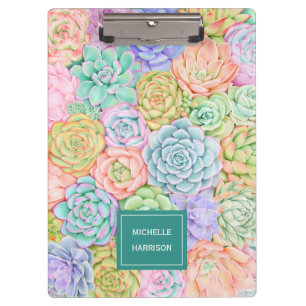 Porte-bloc Monogramme Succulents Aquarelle Pastel coloré