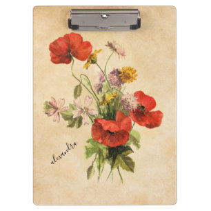Porte-bloc Monogramme Vintage Bouquet rustique Poppies rouges