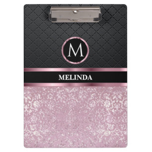 Porte-bloc Monogrma Glittery Jolie rose et noir