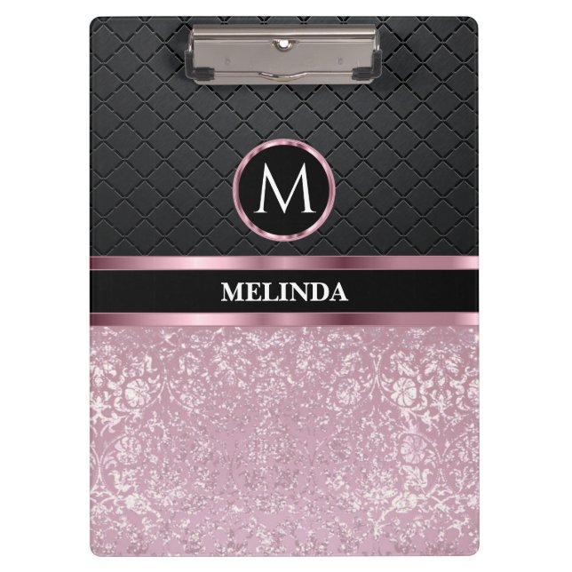 Porte-bloc Monogrma Glittery Jolie rose et noir (Devant)