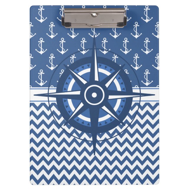 Porte-bloc Motif bleu et blanc nautique d'Ancre et de Chevron (Devant)