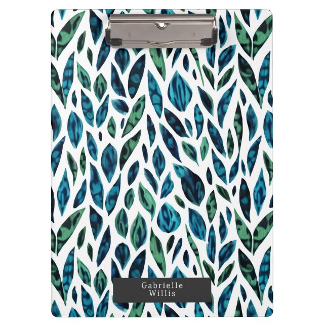 Porte-bloc Motif botanique bleu et vert feuille (Devant)