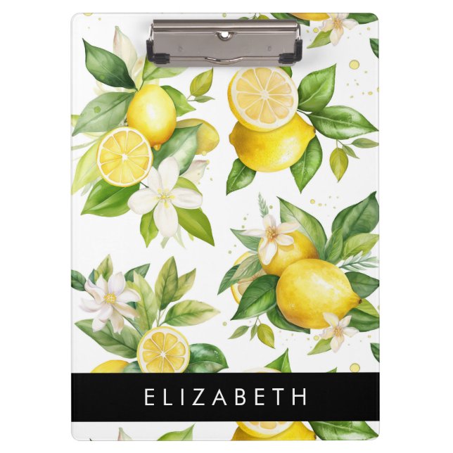 Porte-bloc Motif citron, Fleurs de citron, Feuilles, Votre No (Devant)