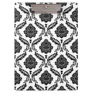 Porte-bloc Motif Damassé Rococo Noir sur Blanc