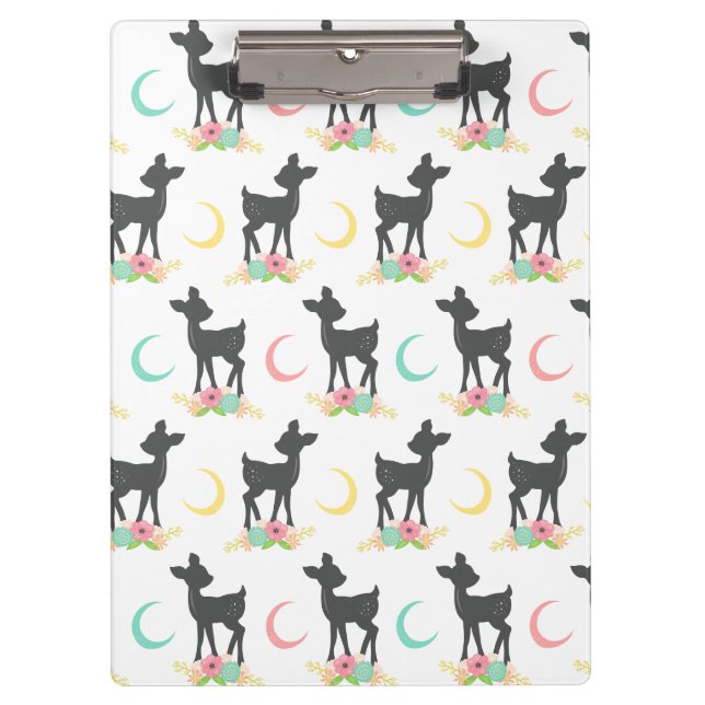 Porte-bloc Motif de cerfs, Cerf de bébé, Boho, Fleurs, Lune (Devant)