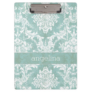 Porte-bloc Motif de Damas Vintage bleu glace avec finition gr