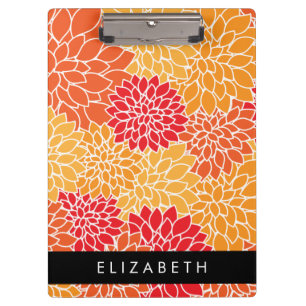 Porte-bloc Motif De Fleurs, Orange Dahlia, Votre Nom