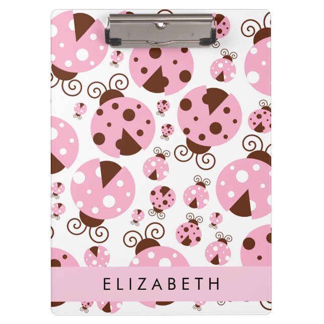 Porte-bloc Motif De Ladybugs, Ladybugs Rose, Votre Nom (Devant)
