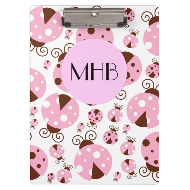 Porte-bloc Motif De Ladybugs, Poupées Roses, Monogramme (Devant)