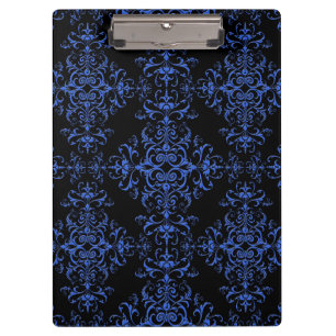 Porte-bloc Motif de style damassé bleu et noir élégant
