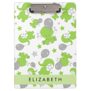 Porte-bloc Motif Des Eléphants Verts, Étoiles, Votre Nom