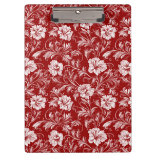 Porte-bloc Motif floral baroque monochromatique, blanc sur ro