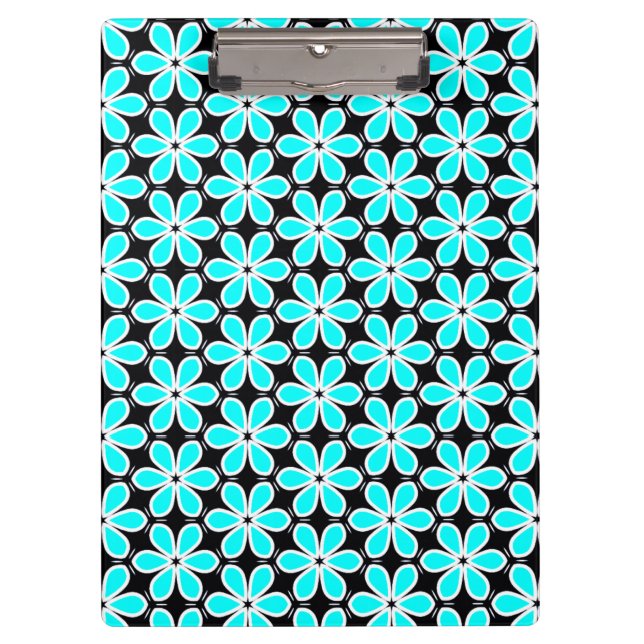 Porte-bloc Motif floral bleu turquoise et noir (Devant)