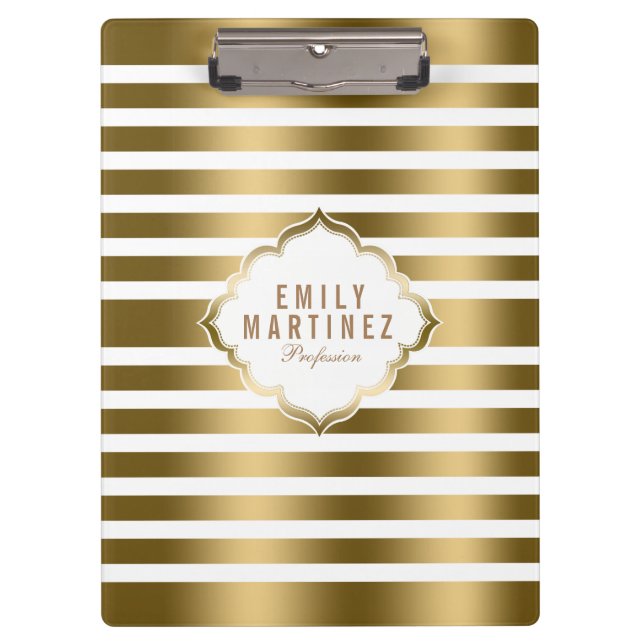Porte-bloc Motif Gold et White Stripes (Devant)