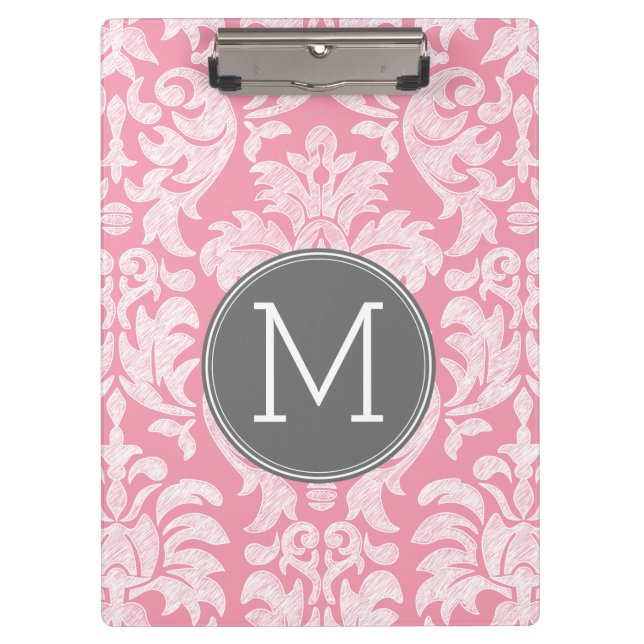 Porte-bloc Motif Pastel rose et gris Damas Motif personnalisé (Devant)