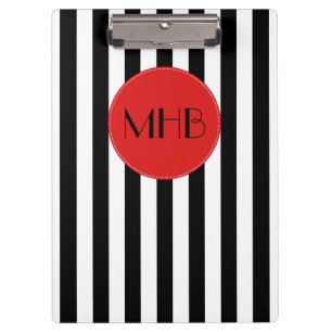 Porte-bloc Motif rayé noir et blanc, Monogramme